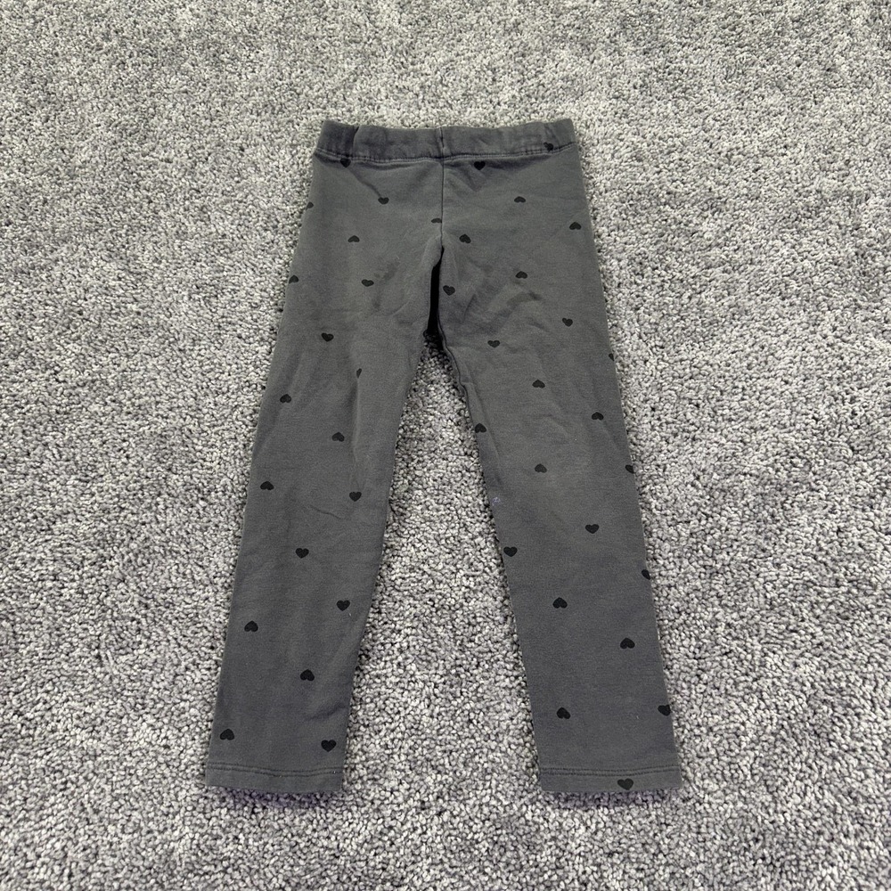H&M Leggings Girls 5T Gray Heart Print Jersey Adjustable Waist Casual Play